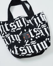 Kingz Jiu Jitsu Typo Eco Bag Black - Flat Lay Product Only Bold White Typographic Print Black Background Small Square Patch Centered Durable Handles Training Bag BJJ Accessory [color:Black]