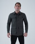 Kingz Born To Rule Canvas Jacket Military Green - Full Body Front View Male Athlete Four-Pocket Design Black Crown Badge Left Chest Classic Collar Durable Fabric Outerwear BJJ Training [color:Military Green]