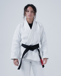 Kingz Born to Rule Women's Jiu Jitsu Gi White - Front View Female Athlete Black Belt White Gi Subtle Crown Badge Embroidered Shoulder Classic Fit BJJ Gi Training [color:White]
