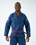 Kingz Balistico 4.0 BJJ Gi Blue 2023 version front view showing purple belt and Balistico chest embroidery