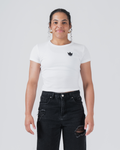 Kingz Kore Women's Baby Tee - Worn View - Crown Chest Logo Fitted Front - White Women's BJJ Tee [color:White]