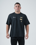 Kingz Player Special Tee - Front View - Gold Lotus Crown and Script Chest Graphics Tainan Dalpra - Black BJJ Tee [color:Black]