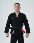 Kingz Players Special Limited Edition Gi White - Front View Male Athlete Embroidered Gold Logos Chest and Sleeve Black Belt Contrast White Fabric Premium BJJ Gi Training Apparel [color:White]