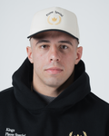 Kingz Player Special Snapback White - Close-Up Front View Male Athlete White Hat Black Brim Player Special Text Gold Crown Embroidery Center Casual Style BJJ Training Apparel [color:White]
