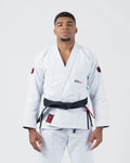 Kingz Ultralight 2.0 Jiu Jitsu Gi White - Full Body Front View Male Athlete Black Belt Red Crown Shoulder Patches ULTRALIGHT Text Chest KINGZ Logo Waist Patch Lightweight Design BJJ Gi [color:White]