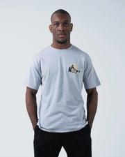 Kingz Jiu Jitsu Culture Tee - Chest Graphic Macro Heather Grey - BJJ Grappler Illustration Yellow Crown Detail - Grey BJJ [color:Grey]