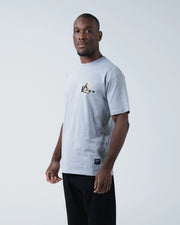 Kingz Jiu Jitsu Culture Tee - Front Angle View - BJJ Grappler Yellow Crown Chest Graphic Profile Shot - Black BJJ [color:Black]