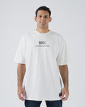 Kingz Global Tee Natural - Front View Male Athlete White T-Shirt Black "ROLL" Text Center Chest Small Black Label Hem Casual Fit Streetwear [color:Natural]