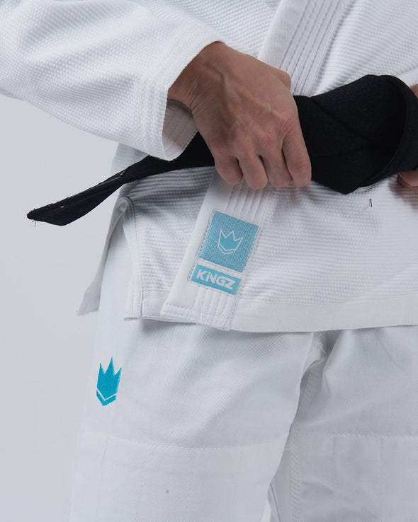 The ONE Womens Jiu Jitsu Gi - White/Sky Blue - FREE White Belt