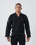 Kingz Comp 450 V6 Gi - Black/Black - Front View Male Athlete Black Gi Subtle Crown Badges Embroidered Patches Contrast Stitching Durable Fabric Classic Fit BJJ Gi Training Competition [color:Black/Black]