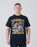 Kingz World Champion Tee Dark Navy - Front View Male Athlete Bold Yellow Text LEANDRO LO Graphic Center Lightning Effect World Champion Text Bottom Casual Streetwear BJJ Training [color:Dark Navy]