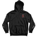 Kingz Gentle Rose Hoodie Black - Flat Lay Front View Black Hoodie Red Chest Patch White Sleeve Text Kangaroo Pocket Adjustable Hood BJJ Training Apparel [color:Black]
